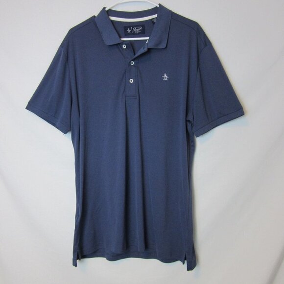 Original Penguin Navy Blue Short Sleeved Polo Shirt Polyester Moisture Wicking - Picture 1 of 6
